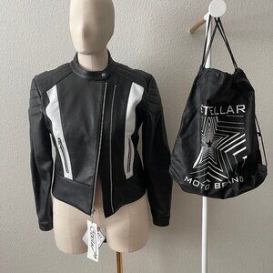 Stellar Moto Brand Starfield MX Armored Leather Jacket in Black/White, Large